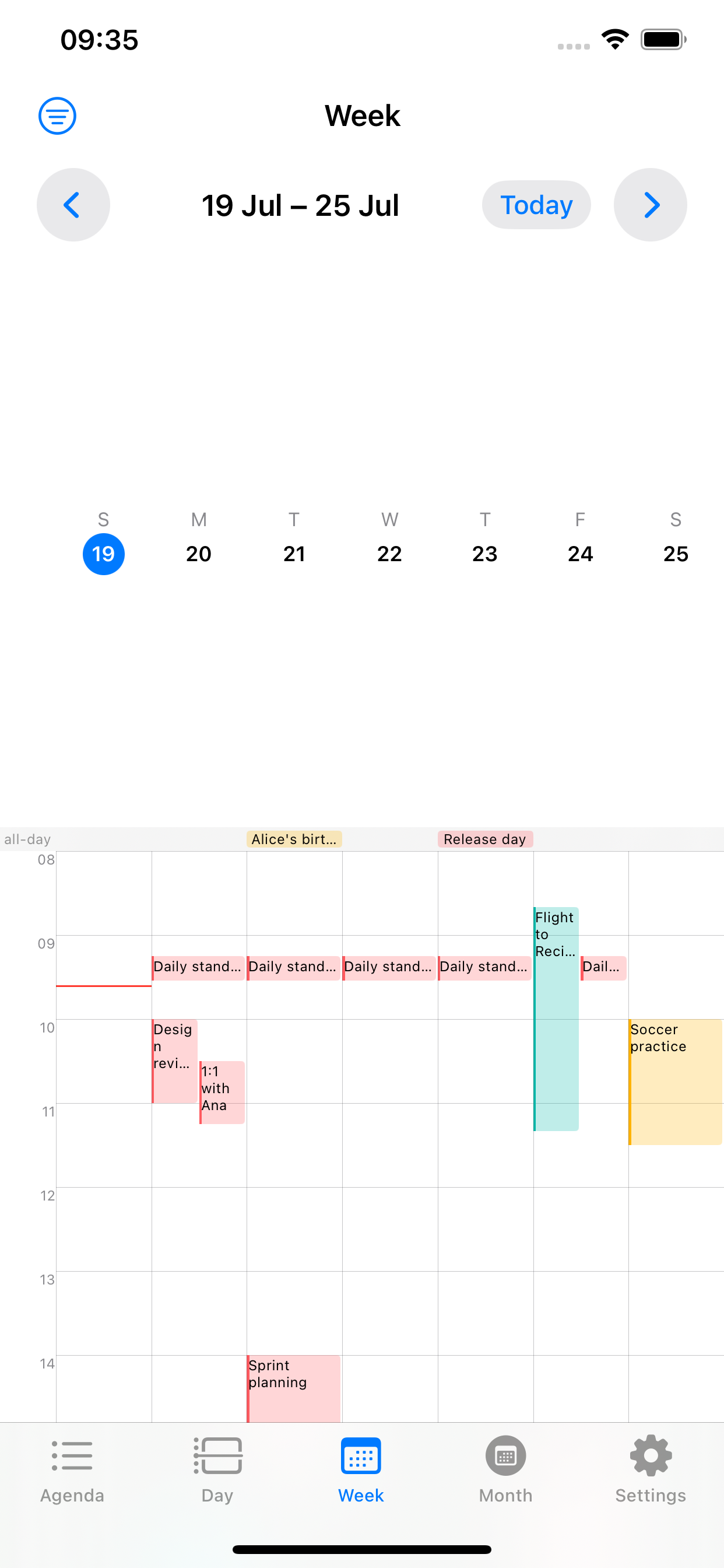Week grid view