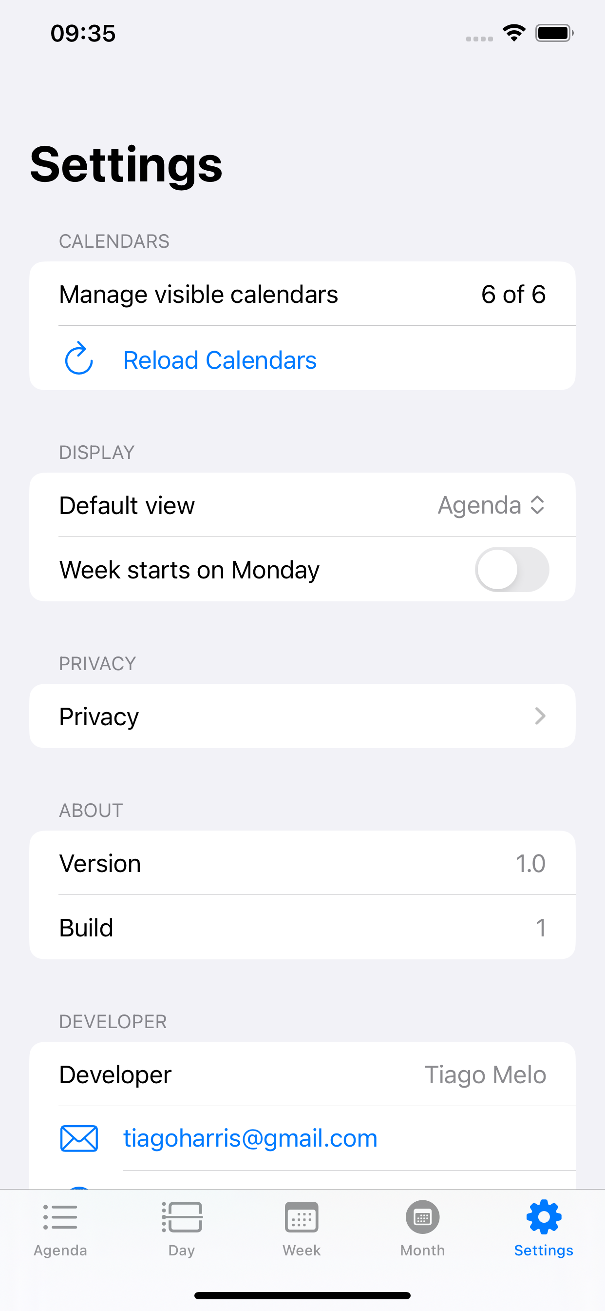 Settings screen